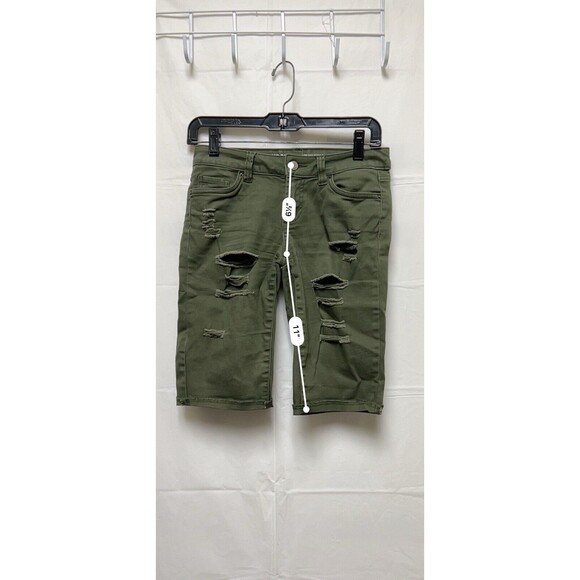 BKJ Sws X London Shorts Women Size 1 27 Bermuda Low Rise‎ Green Denim Jean - Picture 5 of 8